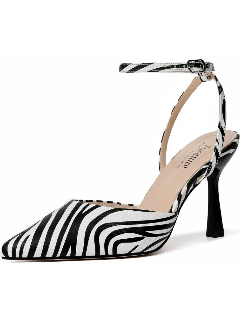Women's Zebra Elegant Closed Pointed Toe Strappy Stiletto Pumps Dressy Shoes